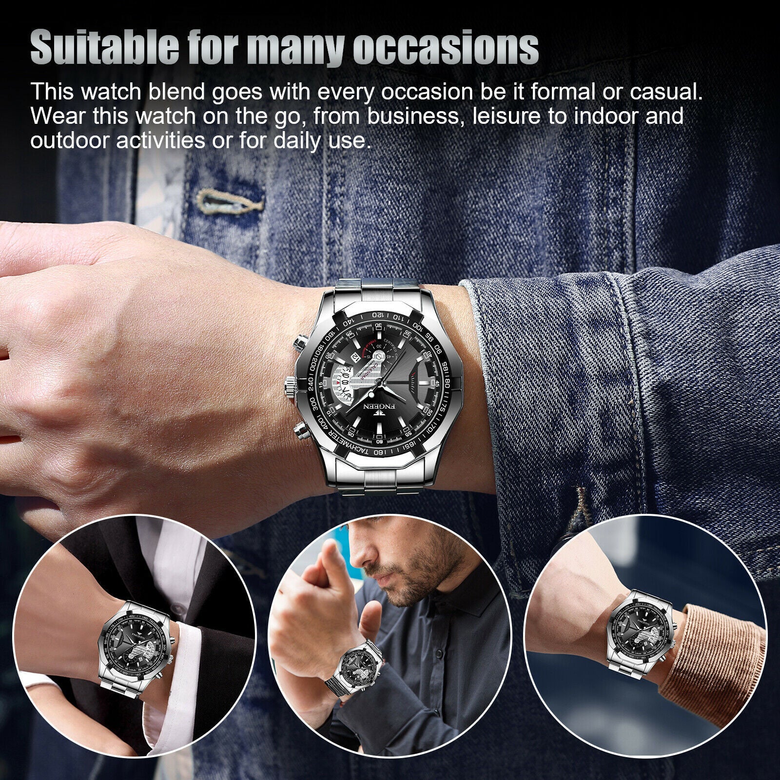 Waterproof Men's Stainless Steel Quartz Analog Wrist Watch Date Business Gift