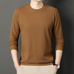 Thin Round Neck Long Sleeve T-shirt Solid Color Men's Top