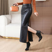 Fleece-lined Thickened Side Slit PU Leather Hip Skirt