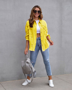 Fashion Ripped Shirt Jacket Female Casual Tops Womens Clothing