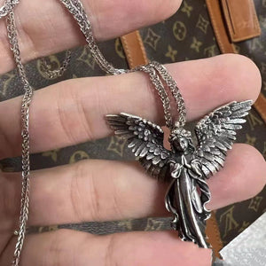 925 Sterling Silver Distressed Little Angel Necklace Cupid Pendant Men Vintage Jewelry