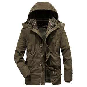 Removable Hooded Zipper Mid-Length Cotton Coat Men