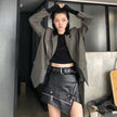 Irregular belt motorcycle leather skirt