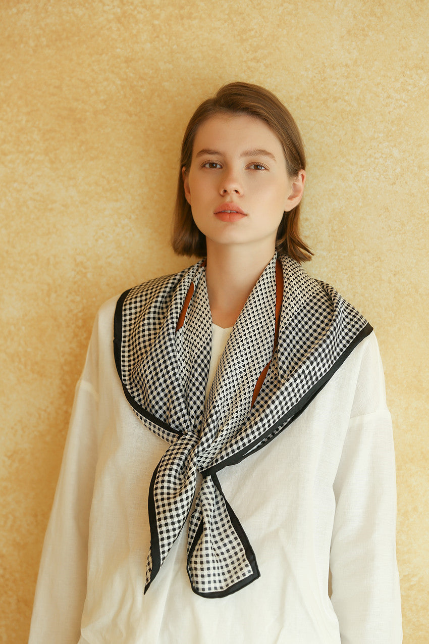 Houndstooth twill silk scarf