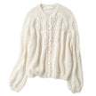 Hollow Crochet Round Neck Button White Sweater