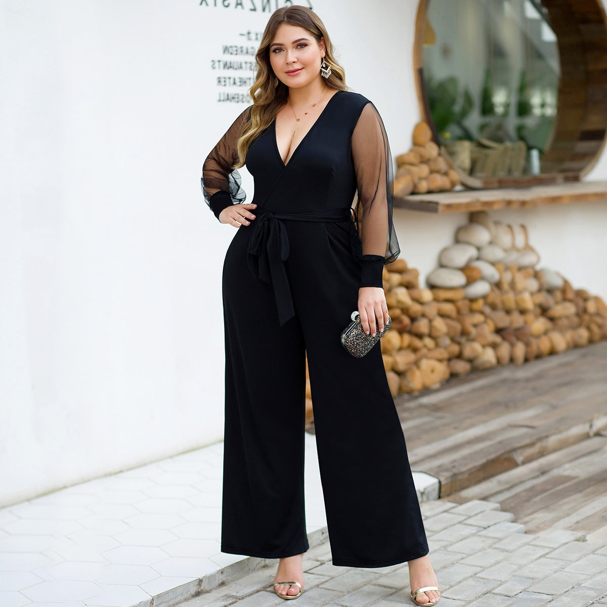 fat lady jumpsuit Deep V sexy women overalls