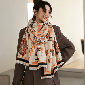 Women Double Sided Retro Carriage Warm Scarf