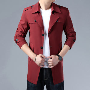 Men's Trench Coat With Buttons Top Quality Jacket Slim Regular Classic Jacket