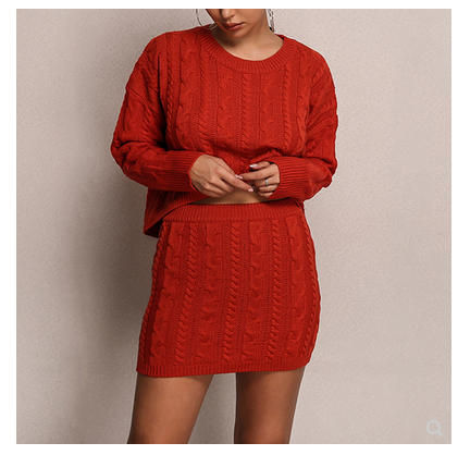 Knitted women's dress elegant large size sexy two-piece sweater party skirt suit