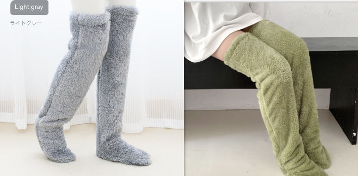 Over Knee High Fuzzy Long Socks Winter Warm Cold Leg Knee Joint Cold-proof Stockings Home Floor Sleeping Socks