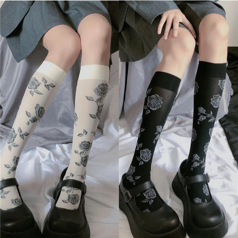 Retro Rose Calf Cute Stockings Summer Thin Stockings