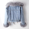 Detachable Fox Fur Rabbit Fur Liner Denim Coat