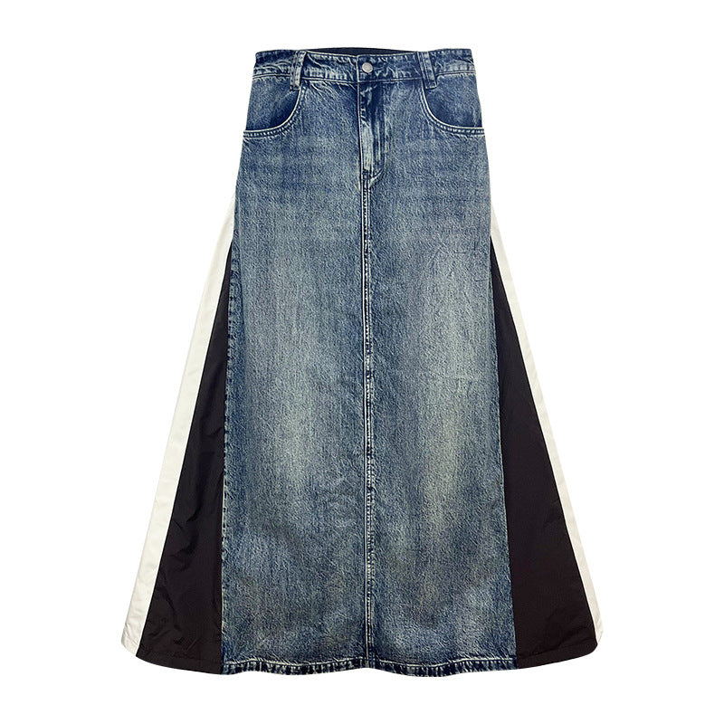 American Retro Denim Stitching Skirt