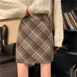 Women's Woolen Plaid High Waist Hip Skirt