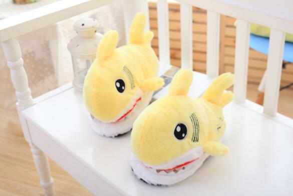 Plush toy shark - headed cotton slipper for women's skid and bottom plush shark slippers