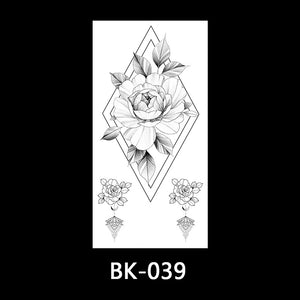 Black and white sketch flower tattoo stickers