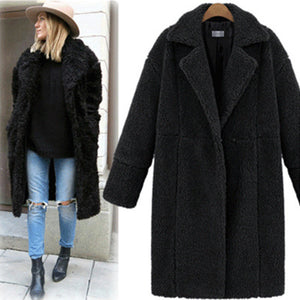 New Women's Cashmere Long-sleeved Solid Color Long Coat Woolen Coat