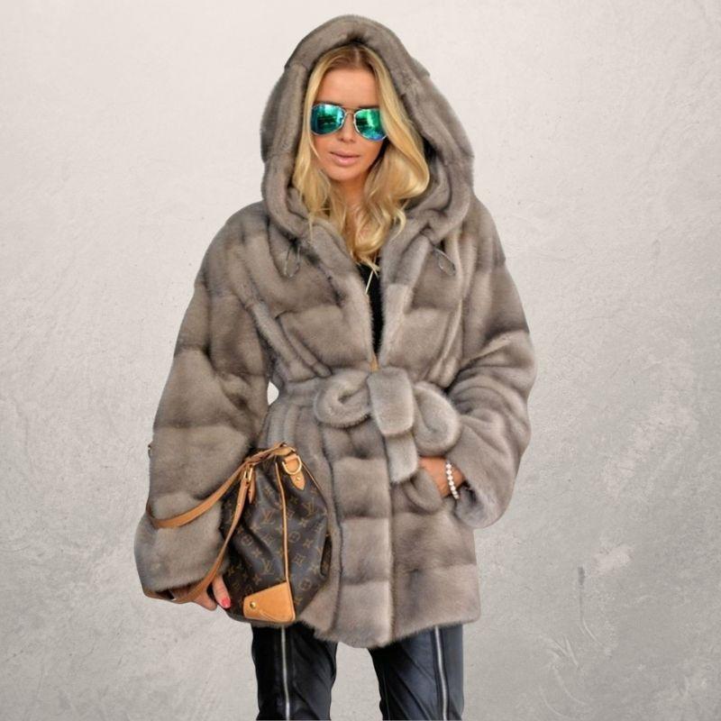 Women's hooded mink velvet coat