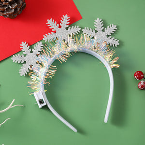 IPC Christmas Hair Band Glowing Headband Xmas Tree Snowflake Hair Band Deer Horn Light Flashing Headwear Merry Christmas Gift