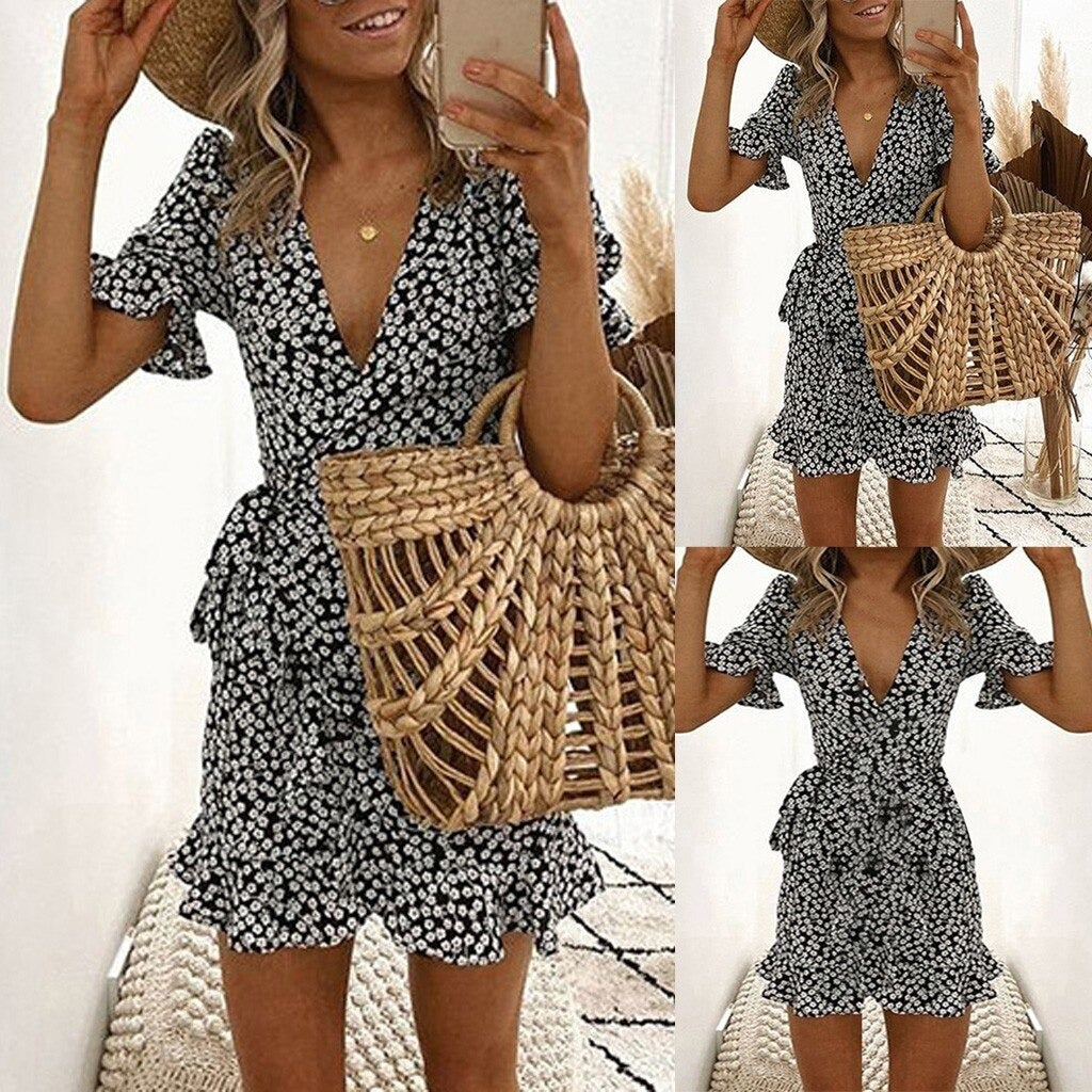 V-neck Short Sleeve Dress