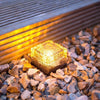 Waterproof Solar Power LED Ground Crystal Glass Ice Brick Shape Outdoor Yard Garden Deck Road Lamp Light