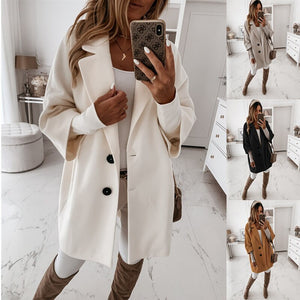 Coats 2XL Plus Long Wool Size Warm Elegant Vintage women Coat khaki Jacket