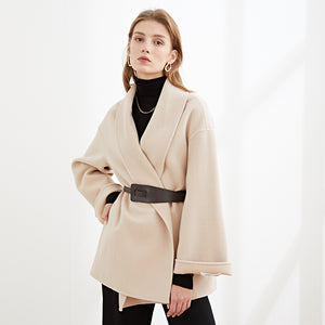 Double sided cashmere coat with wool belt