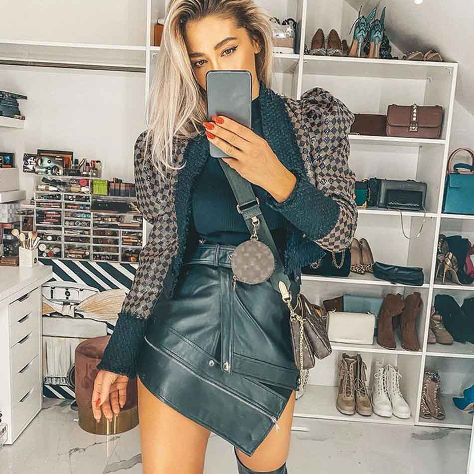 Irregular belt motorcycle leather skirt