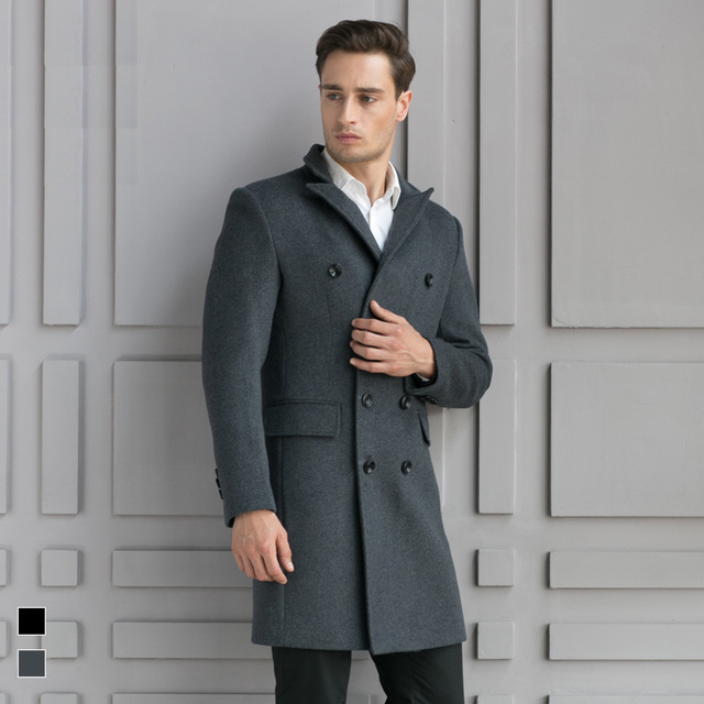 Men's woolen coat slim fit trench coat