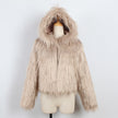 Ladies Hooded Washed Wool And Faux Fur Coat