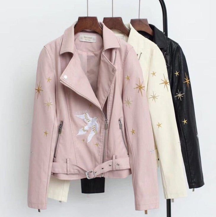 Embroidered leather coat