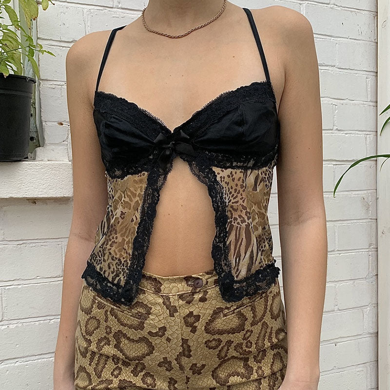 Sexy Bow-Knot Leopard-Print Mesh Camisole Women