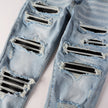 Leather Patched Holes, Elastic Slim Fitting Jeans For Men