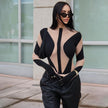 Mesh Perspective Stitching Long-sleeved Finger Sleeve Bodysuit