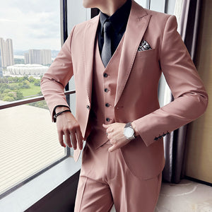 Men's Business Formal Striped Three-piece Suit