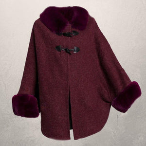 Rex rabbit fur collar double leather woolen coat women