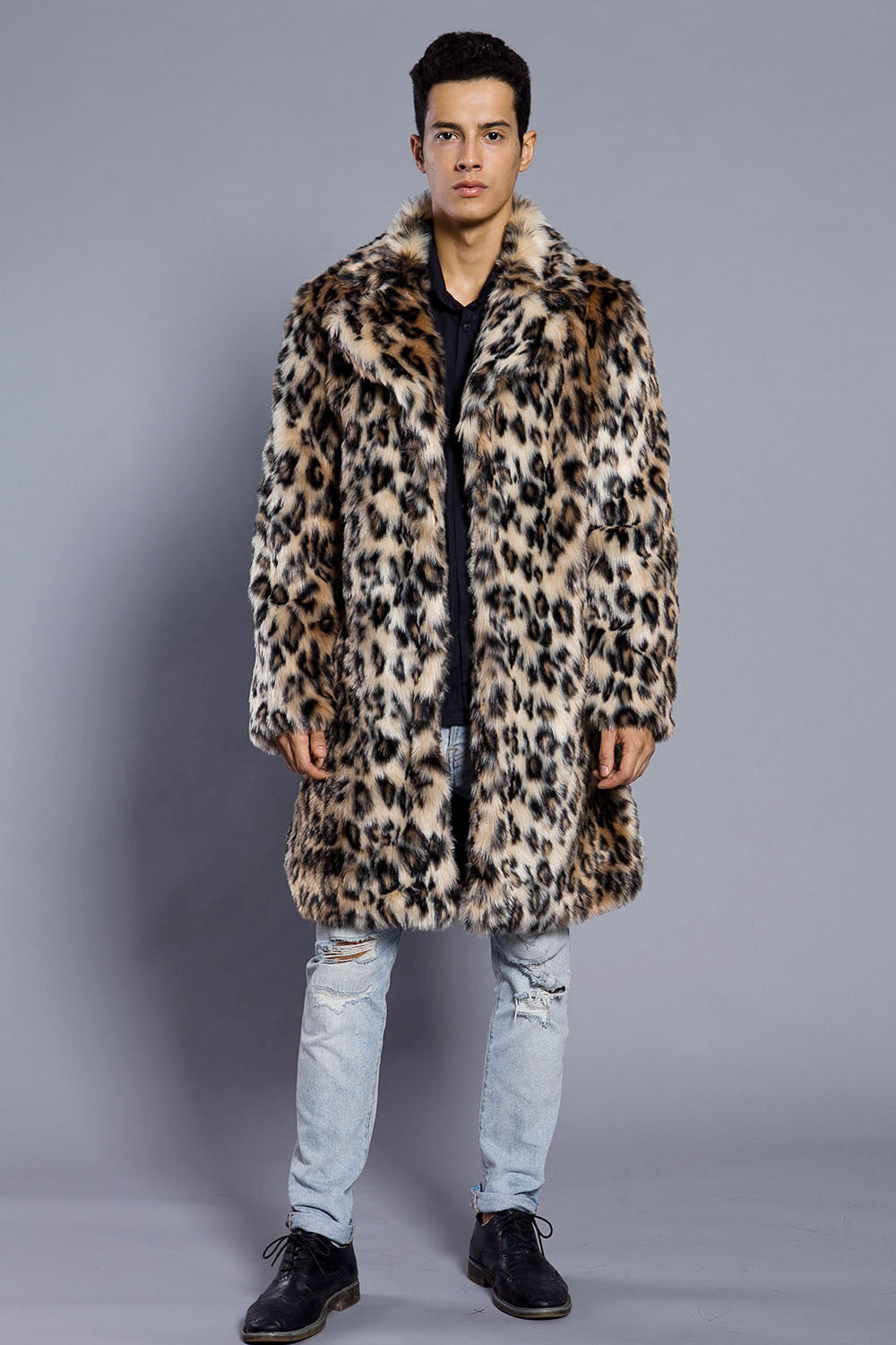 Leopard Color  Fur Men's Suit Collar Collar Coat Popular Warm Coat Men