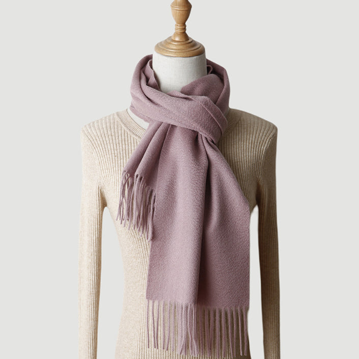 Solid Color Autumn And Winter Tassel Pure Cashmere Scarf For Women