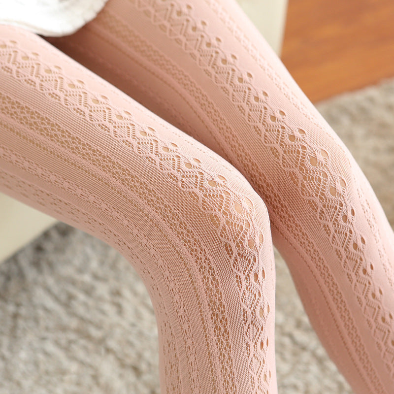 White Pantyhose Mesh Jacquard Stockings Children Pure Basic Stockings