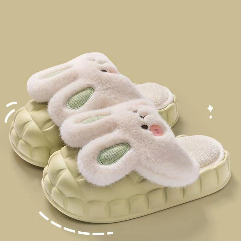 Cute Rabbit Shoes Winter Fuzzy Slippers Women Detachable Washable House Shoes