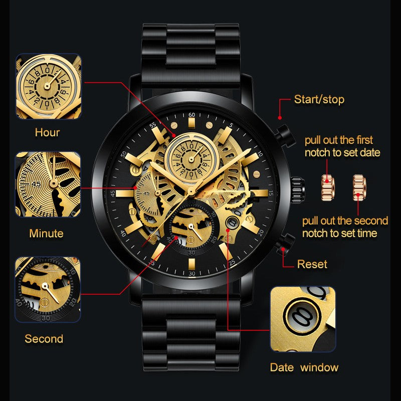 Men's Multi-functional Calendar Watch Hollowed Out