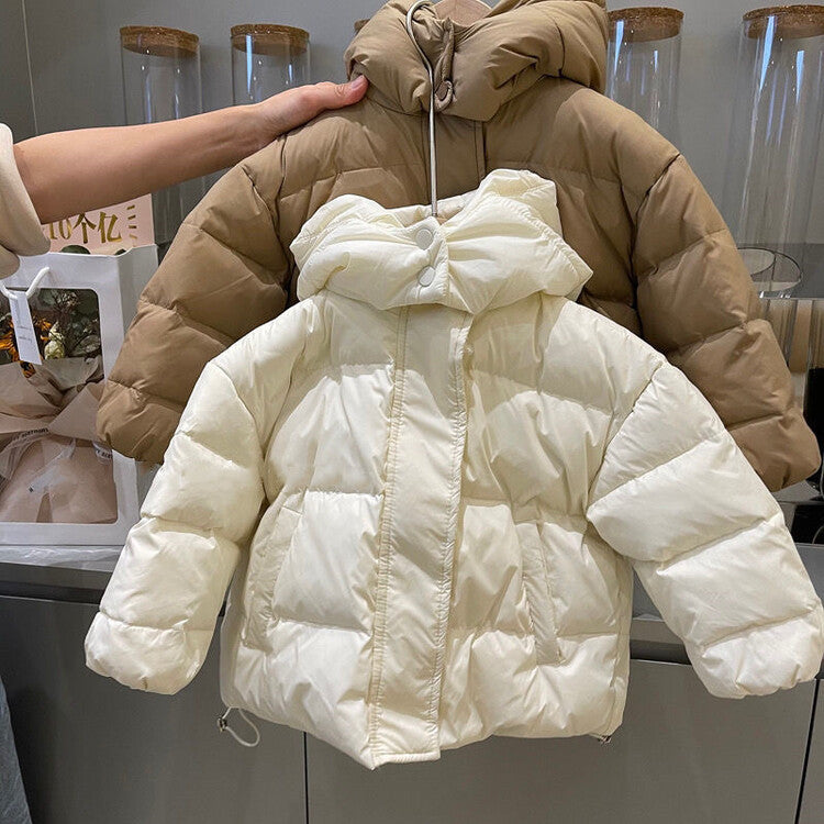 Solid Color Warm Down Cotton Jacket Short Baby Hooded Coat