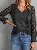 Solid Color Pullover Lace Mesh Crochet Casual Long Sleeve T-shirt