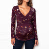 Pregnant Women Deep V-neck Long Sleeve Printed Cross Nursing T-shirt