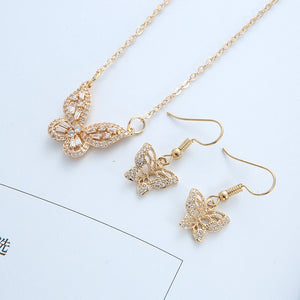 Entry Lux Copper Jewelry Micro Inlaid Zircon Butterfly Earrings Necklace Dress Accessories