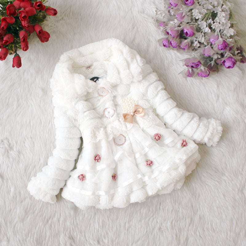 Simple And Thick Winter Girl's Fur Coat