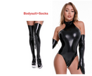 PU Patent Leather Zip Pants Shiny  Bodysuit