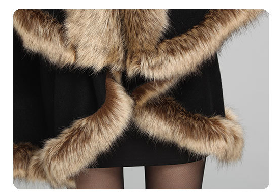 Faux Fur Collar Knitted Shawl Coat Mid-length