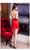 Nightclub Bar Sexy Dress V-neck Lace Splicing Hip Wrap Short Skirt Hotel KTV Foot Bath Night Work Clothes