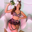 4-piece Leopard Print Mosaic Pettiskirt Underwear Set For Women